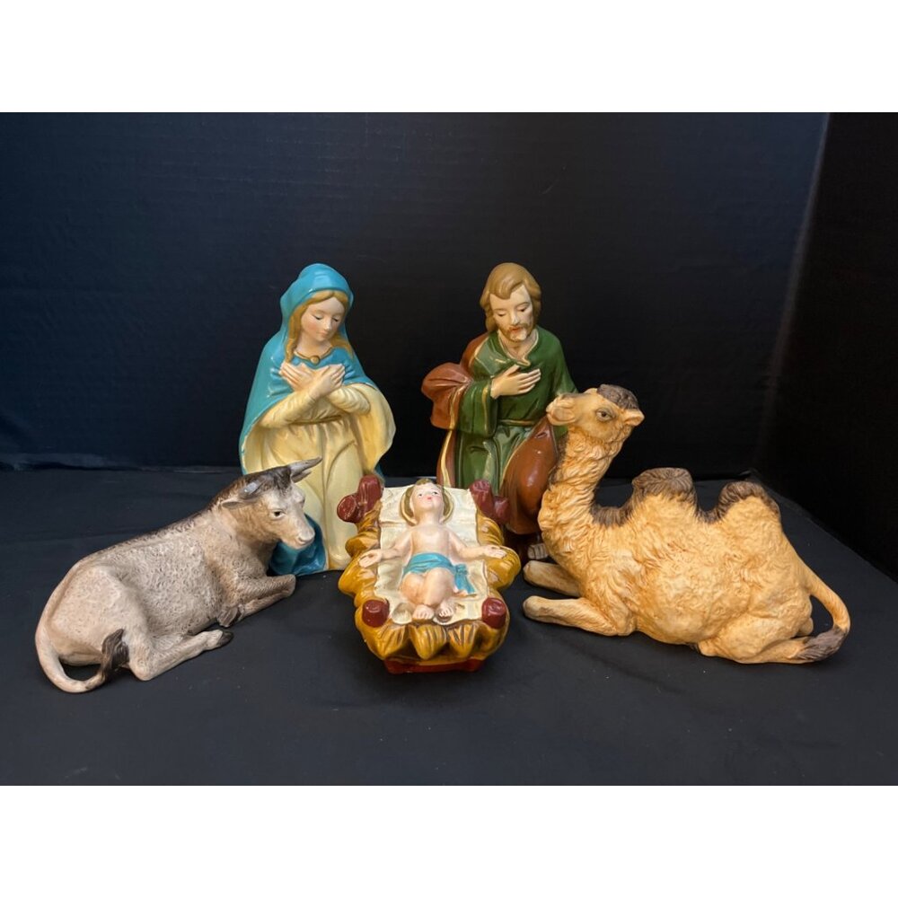 Vintage Ardco Holy Family Mary, Joseph, Baby Jesus, Camel, Oxen